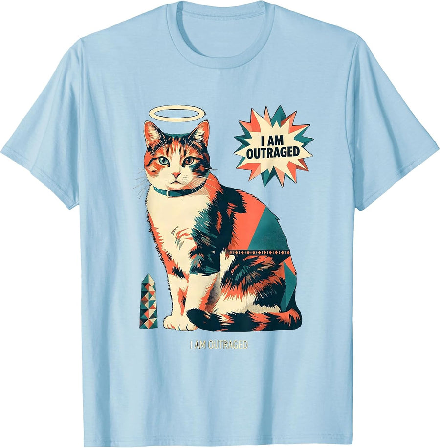Men's I Am Outraged! Funny Princess Cat Meme Humor Gift for Cat T-Shirt - Baby Blue
