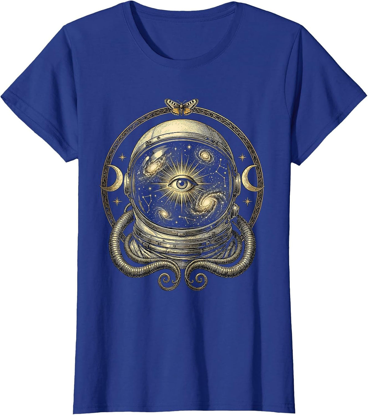 Women's Astronaut Helmet Galaxy Nebula Reflection T-Shirt - Royal Blue