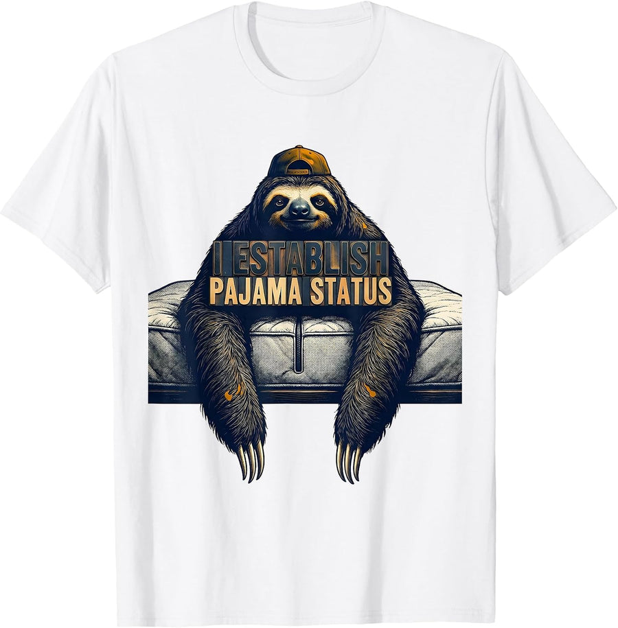 Men's I Establish Pajama Status Funny Sloth Lover Sleepover Gift T-Shirt - White