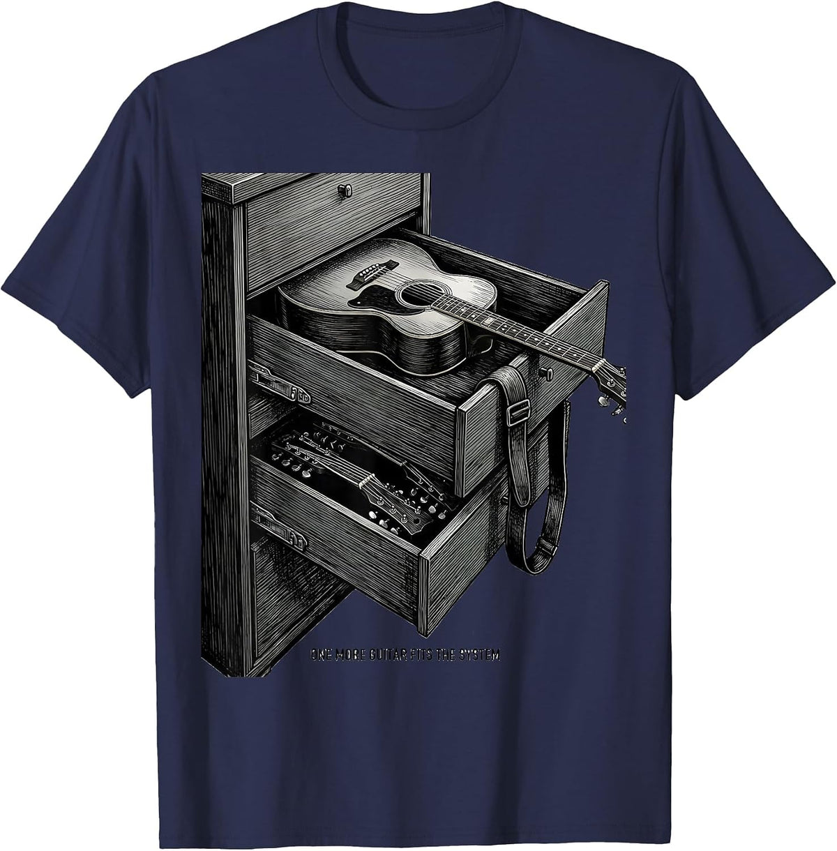 One More Guitar Fits The System Funny Guitarist Rock Music T-Shirt - Navy Blue