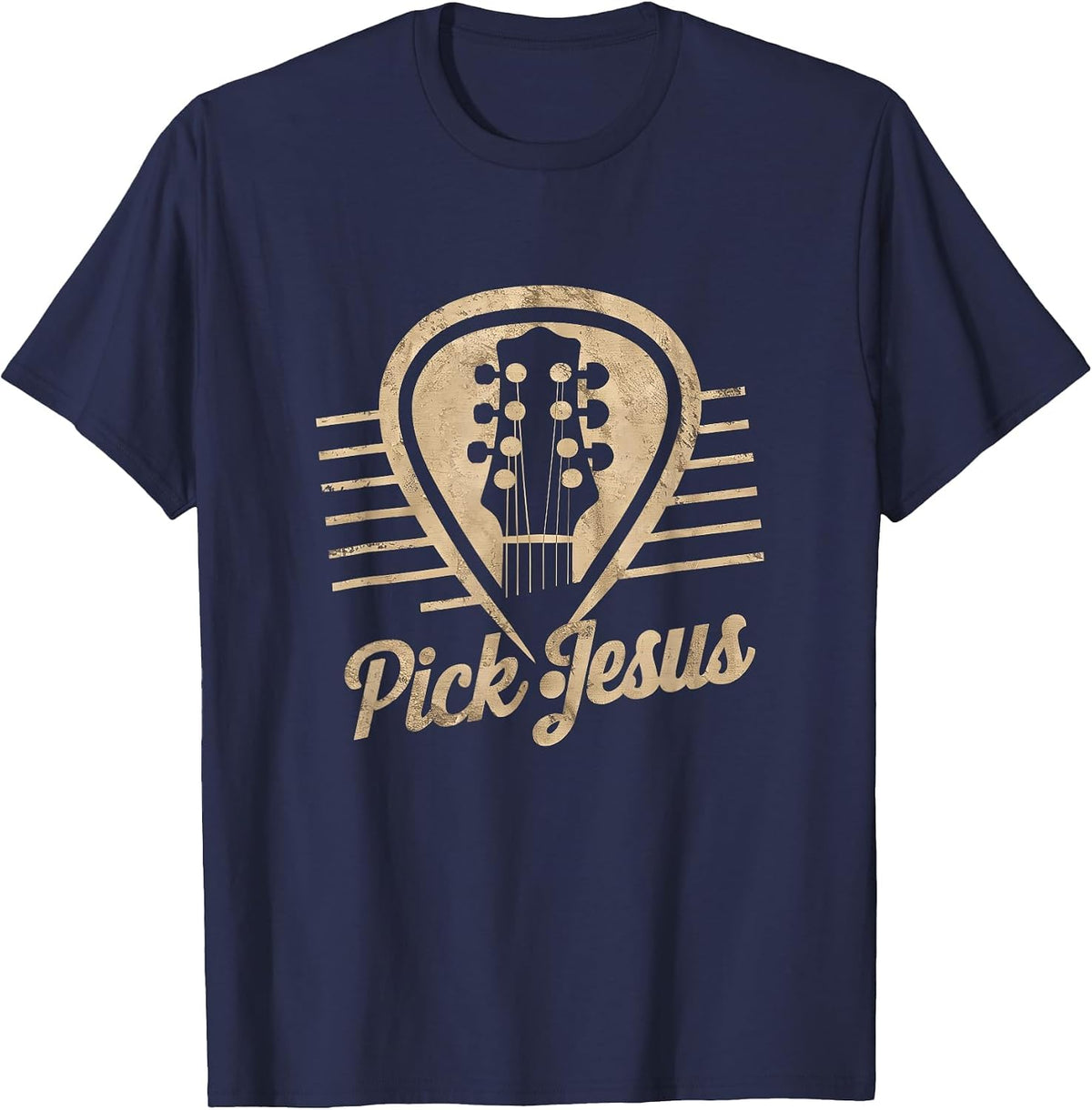 Jesus Music Pastor Happy Easter Day Guitar Pick T-Shirt - Navy Blue