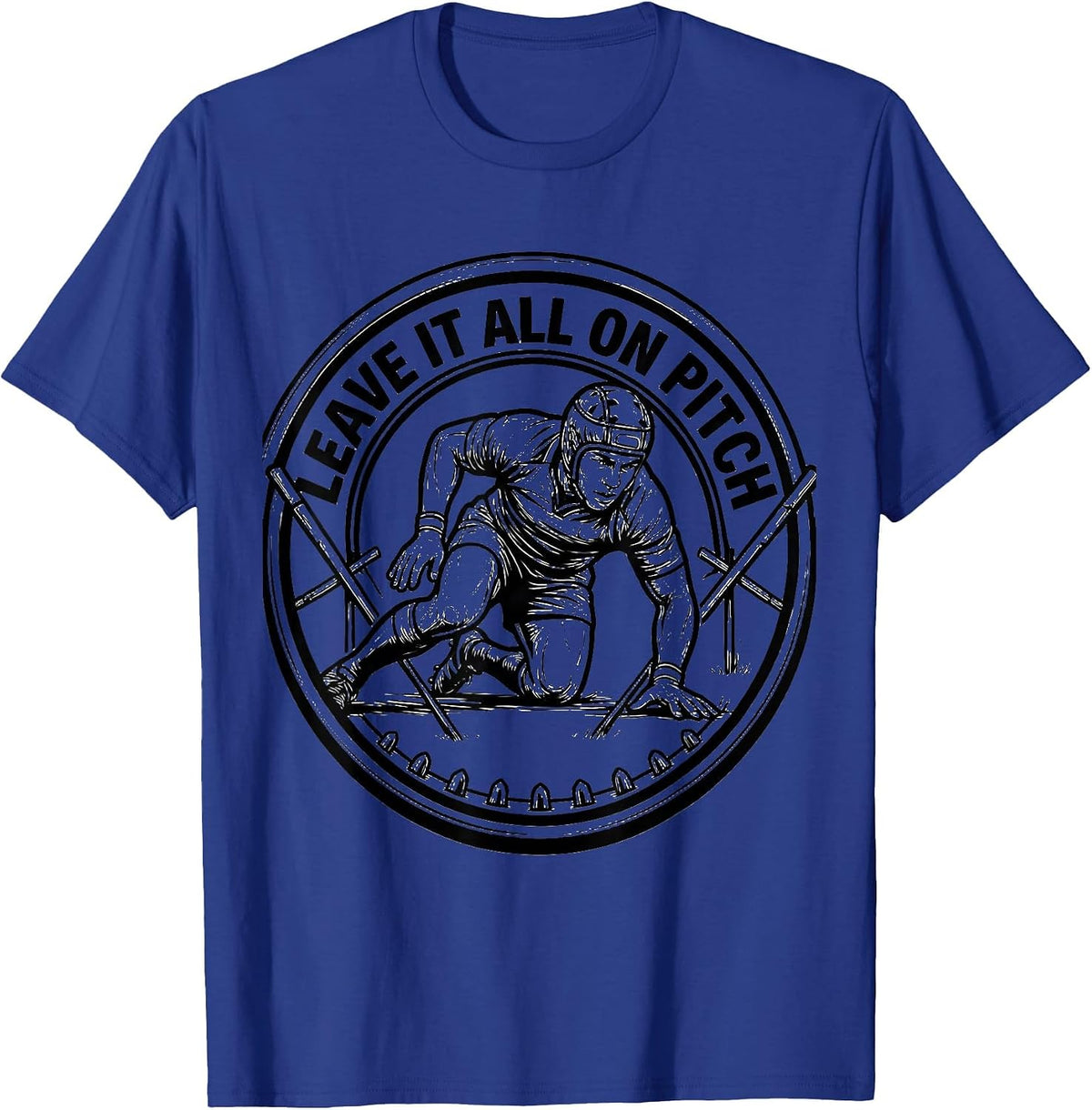 Leave It All On Pitch Rugby Graphic Design T-Shirt - Royal Blue