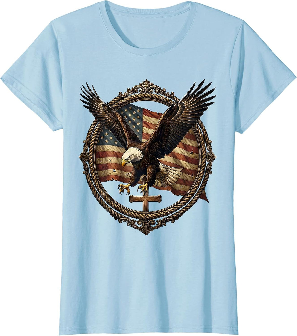 Bald Eagle Mid-Dive Talons Extended Illustration T-Shirt - Baby Blue
