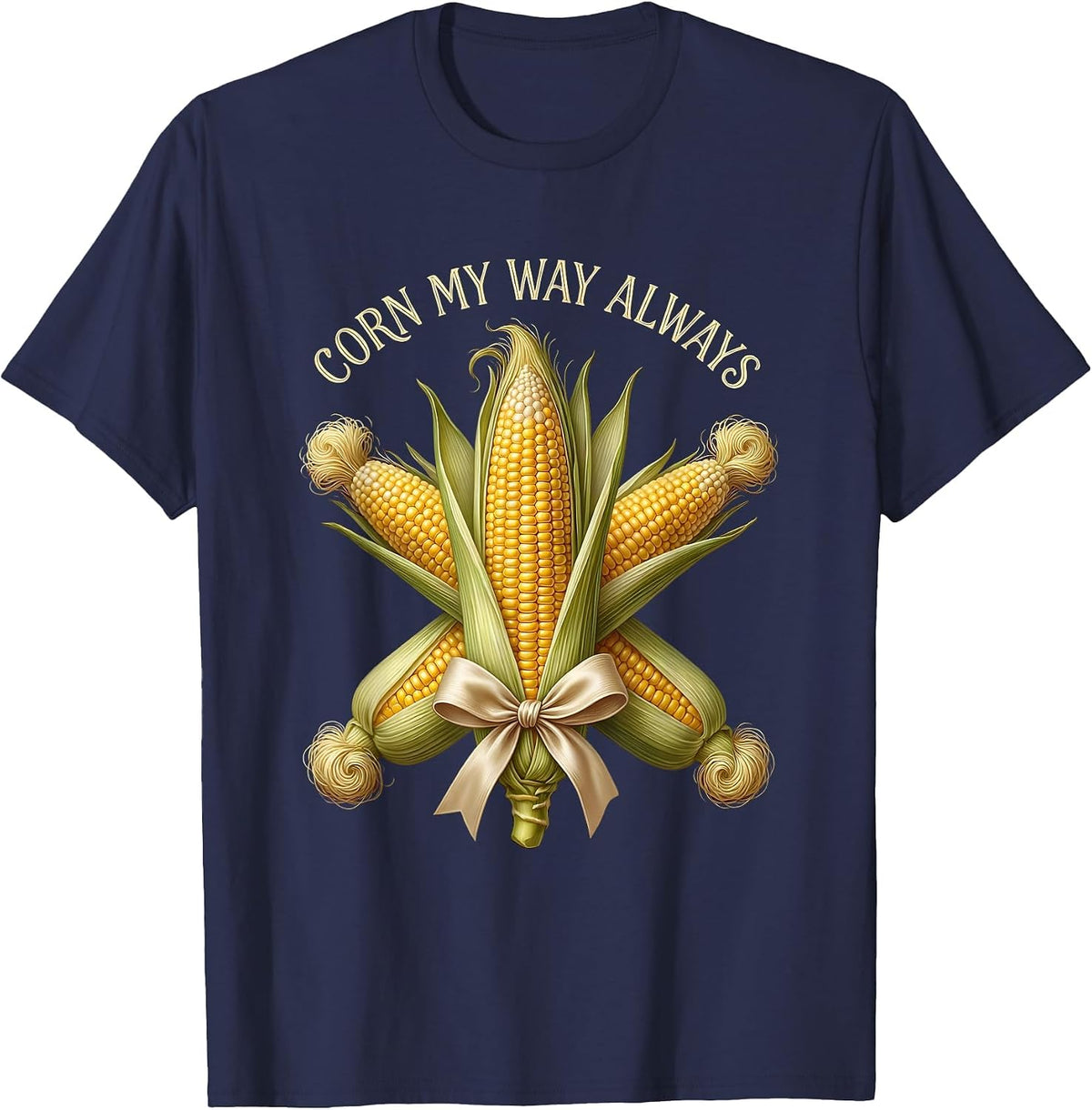 I Eat Corn The Long Way Funny Corn Lover Design T-Shirt - Navy Blue
