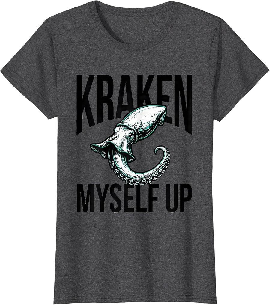 Women's Kraken Myself Up Vintage Octopus Lover Sea Creature Gift T-Shirt - Dark Heather Grey