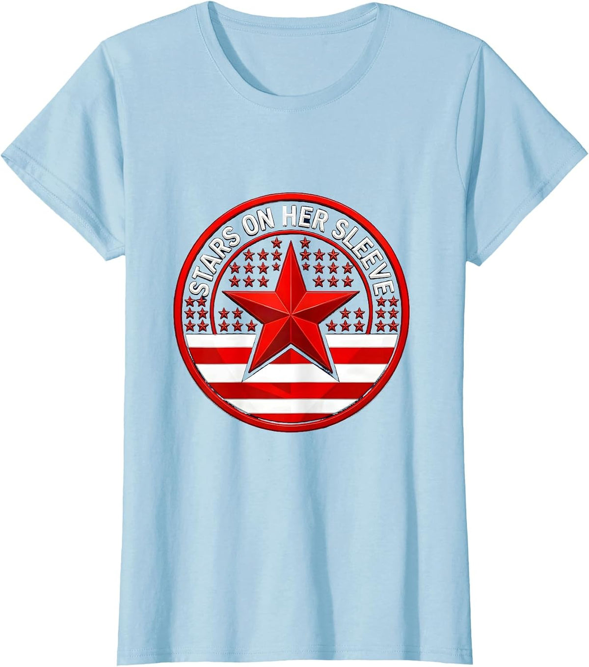 Stars On Her Sleeve Red White and Blue Design T-Shirt - Baby Blue