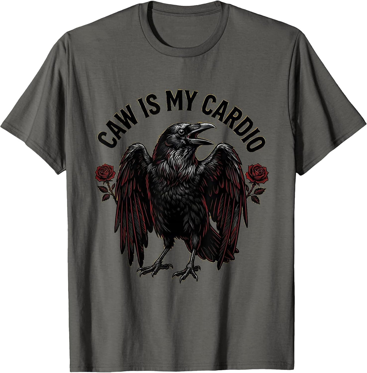 Caw Is My Cardio Funny Crow Bird Design T-Shirt - Asphalt Grey