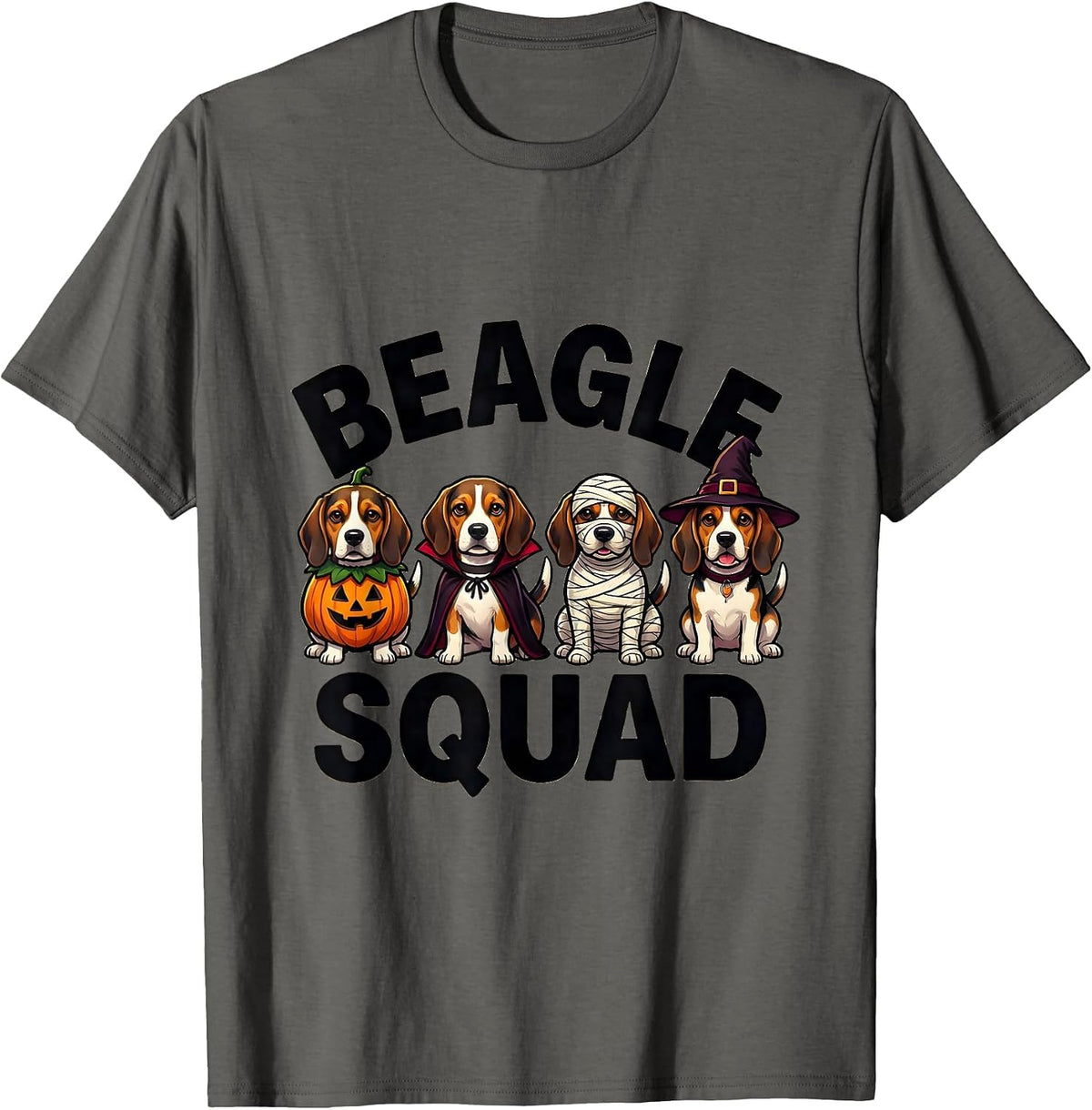 Beagle Squad Cartoon Halloween Dog Breed Squad Costume T-Shirt - Asphalt Grey