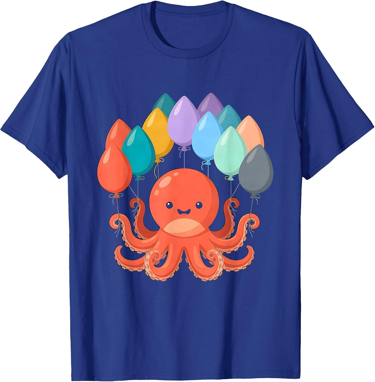 Octopus Birthday Balloon Celebration Graphic T-Shirt - Royal Blue