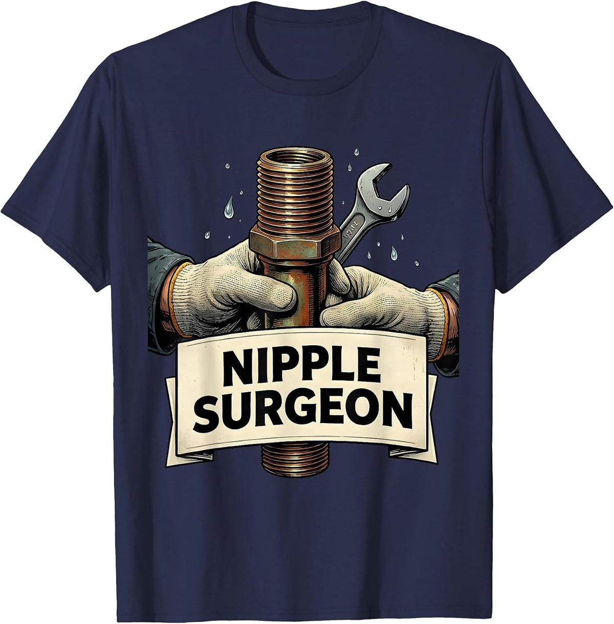 Men's Nipple Surgeon Funny Plumber Pipefitter Occupational Humor T-Shirt - Navy Blue