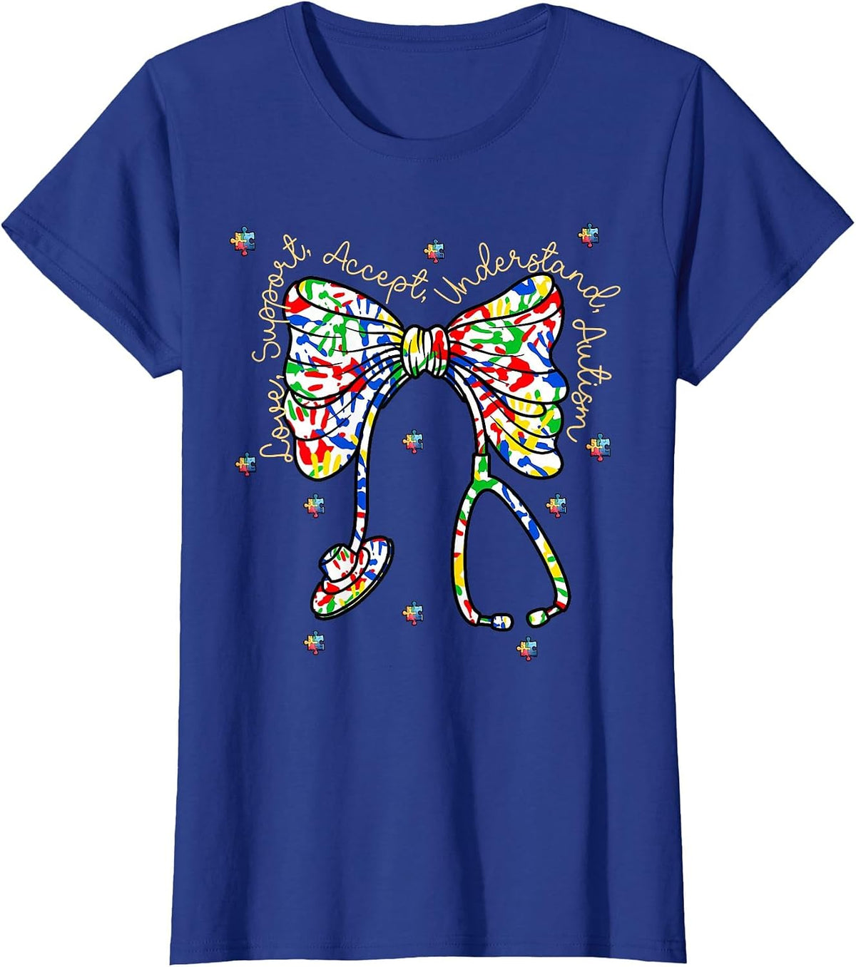 Registered Nurse Coquette Stethoscope Autism Awareness T-Shirt - Royal Blue