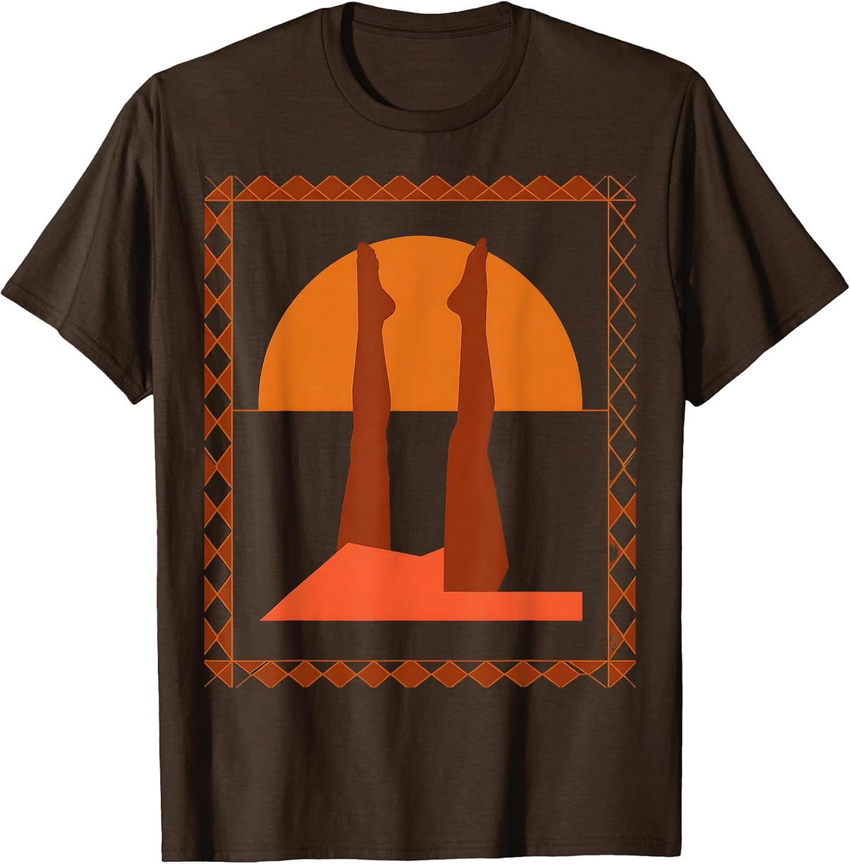 Pilates Shoulder Bridge Sunset Graphic T-Shirt - Brown