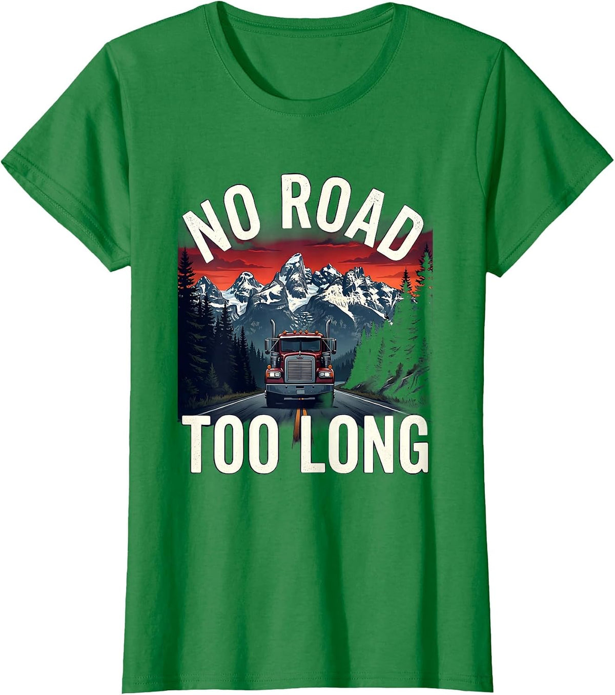 No Road Too Long Car Adventure Design T-Shirt - Kelly Green
