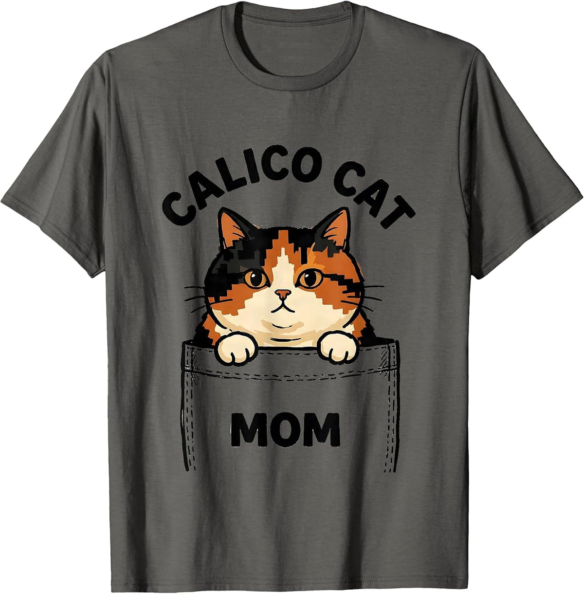 Calico Cat Mom Cute Cat Lover Pet Pocket T-Shirt - Asphalt Grey