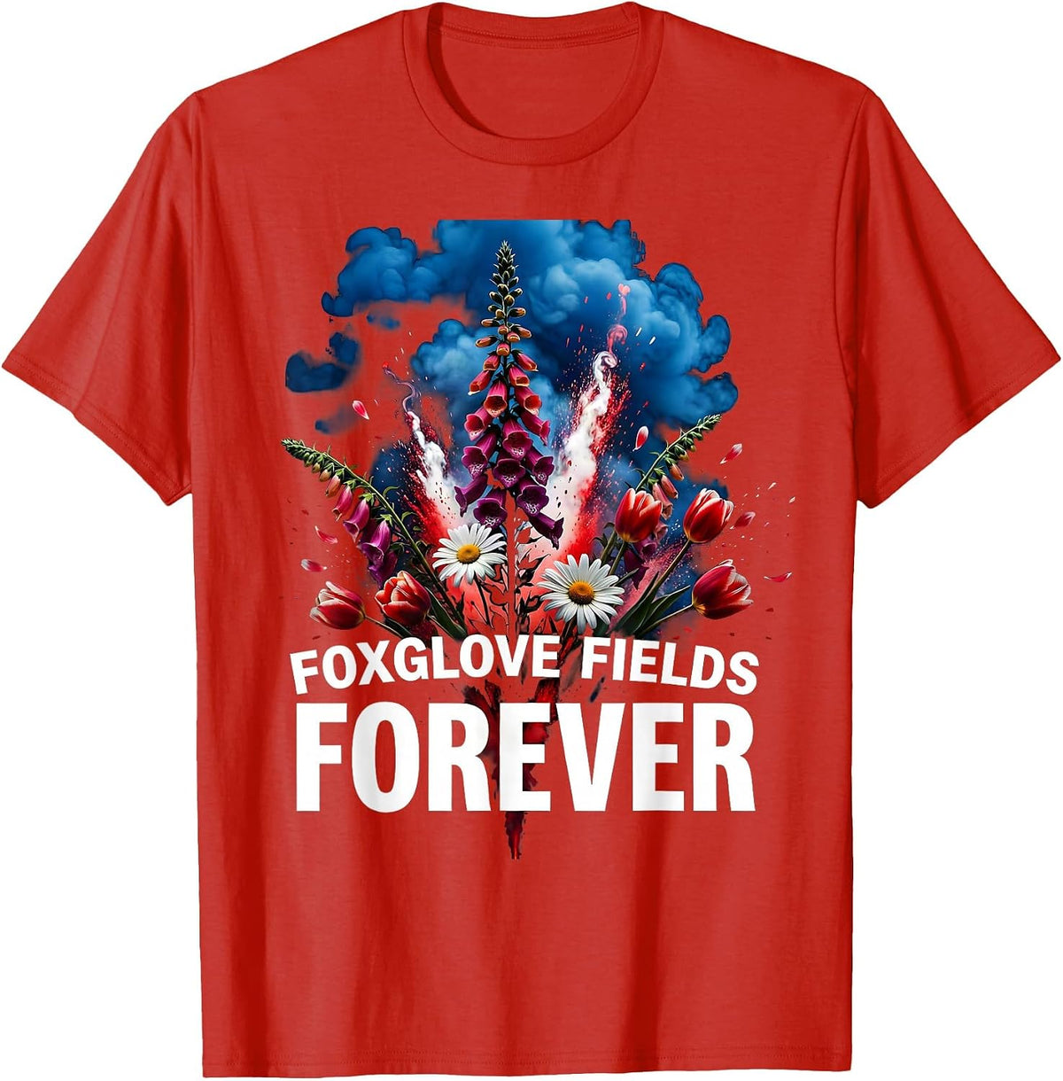 Men's Foxglove Fields Forever Floral Garden Design T-Shirt - Red