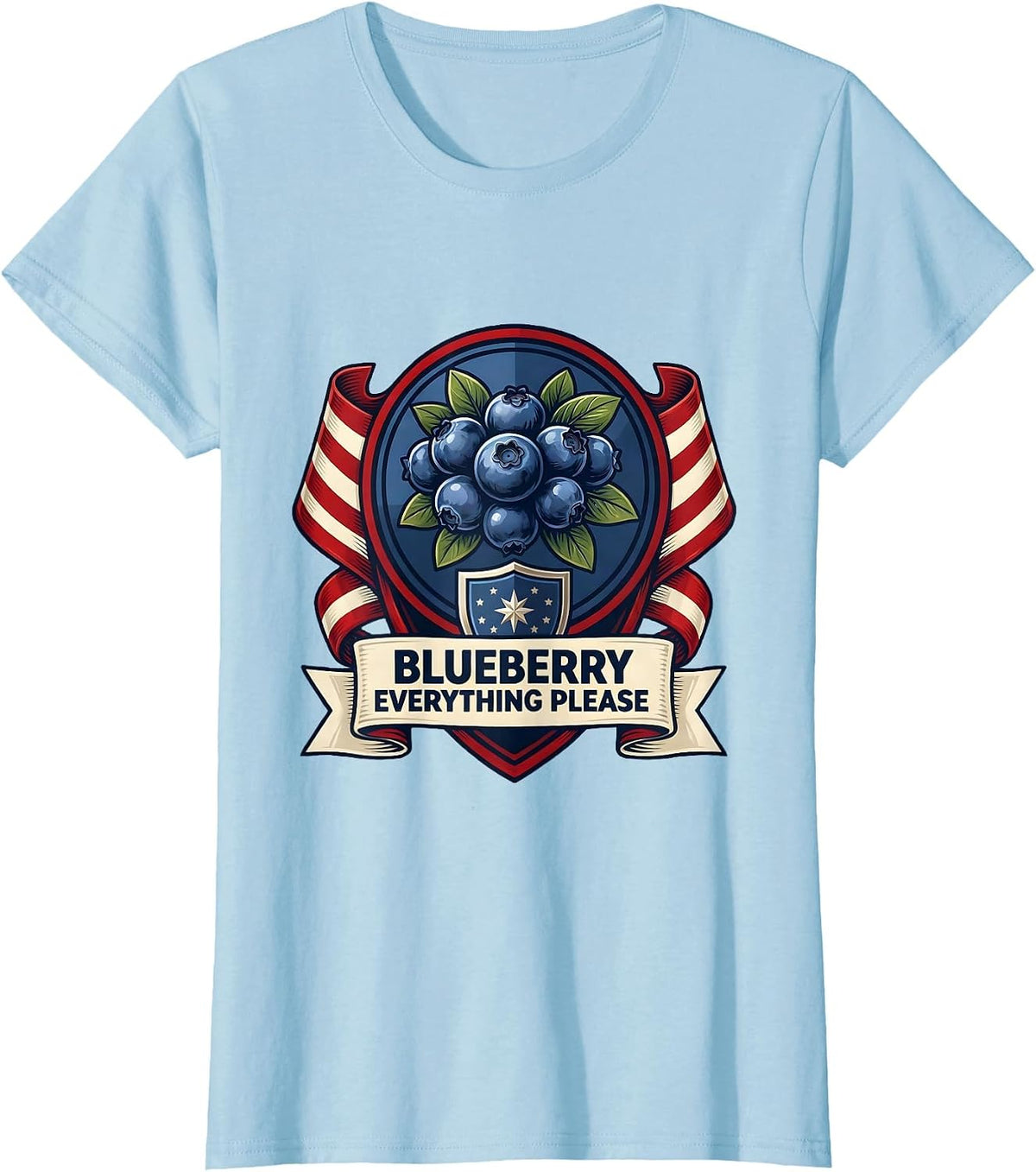 Women's Blueberry Everything Please Red White and Blue Design T-Shirt - Baby Blue