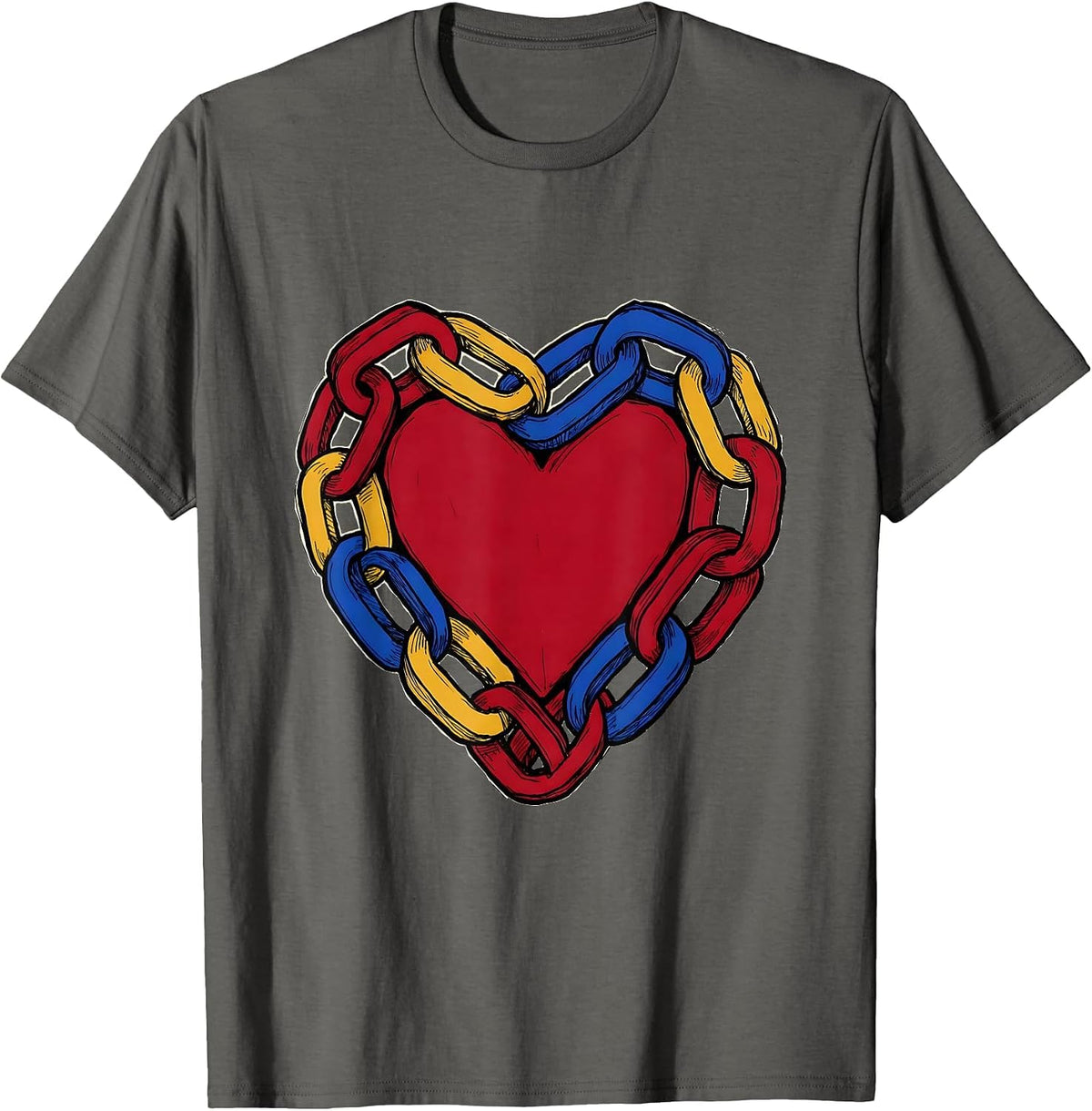 Preschool Teacher Construction Paper Chain Heart T-Shirt - Asphalt Grey