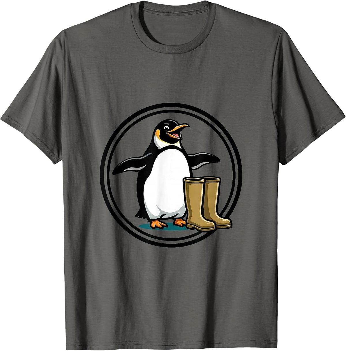 Penguin Waddling by Zookeeper Boots Design T-Shirt - Asphalt Grey