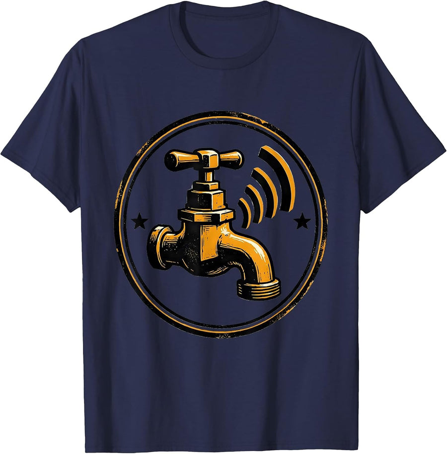 Sealed Faucet Badge Funny Plumber Pipefitter Occupation T-Shirt - Navy Blue