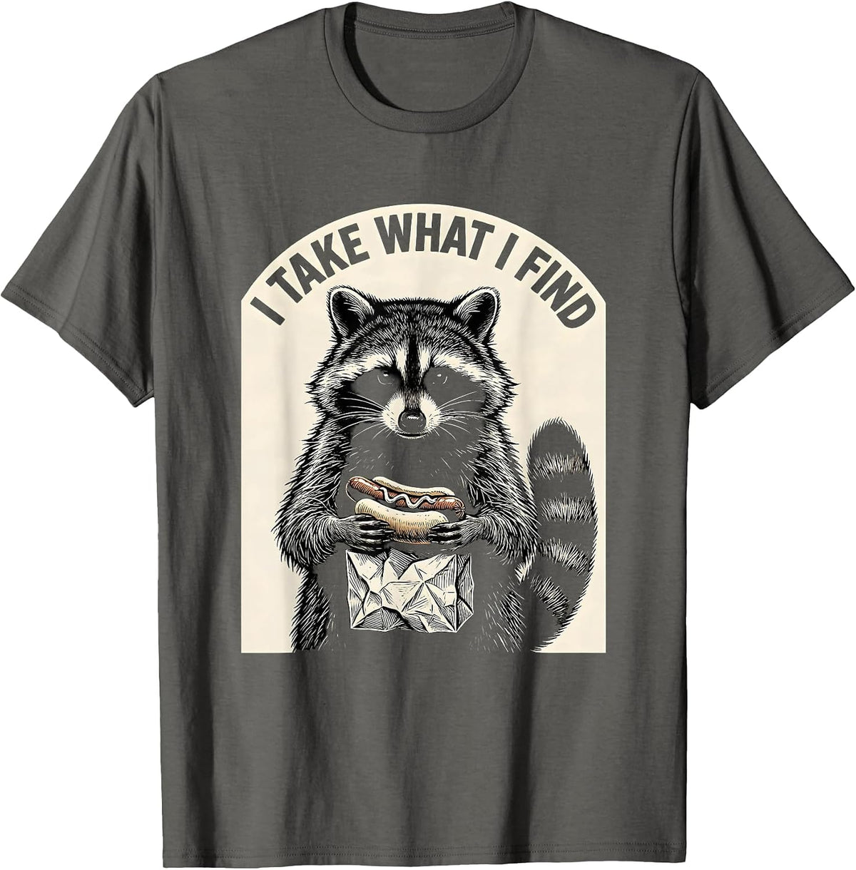 I Take What I Find Funny Raccoon Deadpan Animal Humor T-Shirt - Asphalt Grey