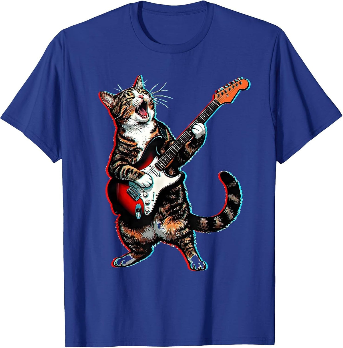 Rock Guitarist Cat Pop Art Funny Cat Lover Gift T-Shirt - Royal Blue
