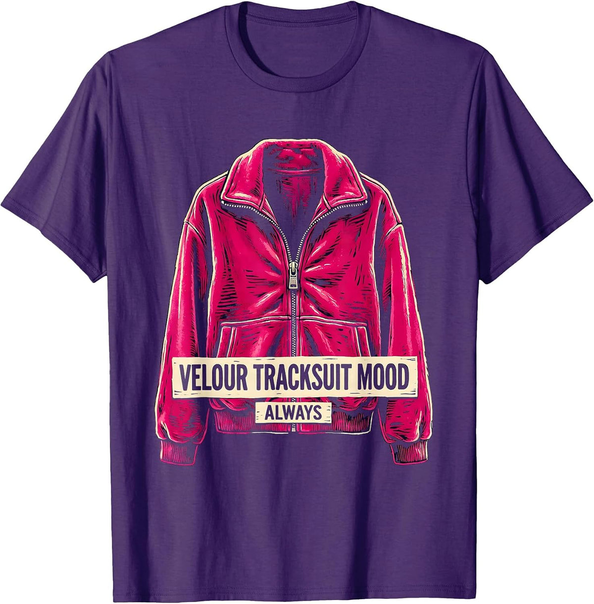 Men's Velour Tracksuit Mood Always Y2K Graphic Design T-Shirt - Purple