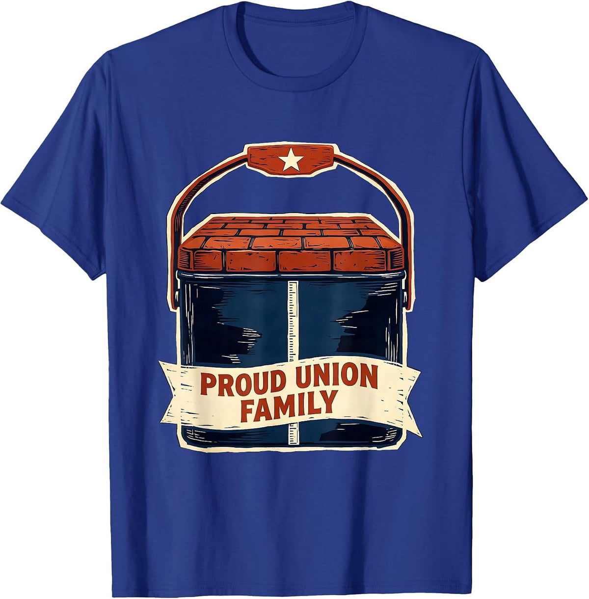 Men's Proud Union Family Linocut Labor Day Union Worker Solidarity T-Shirt - Royal Blue