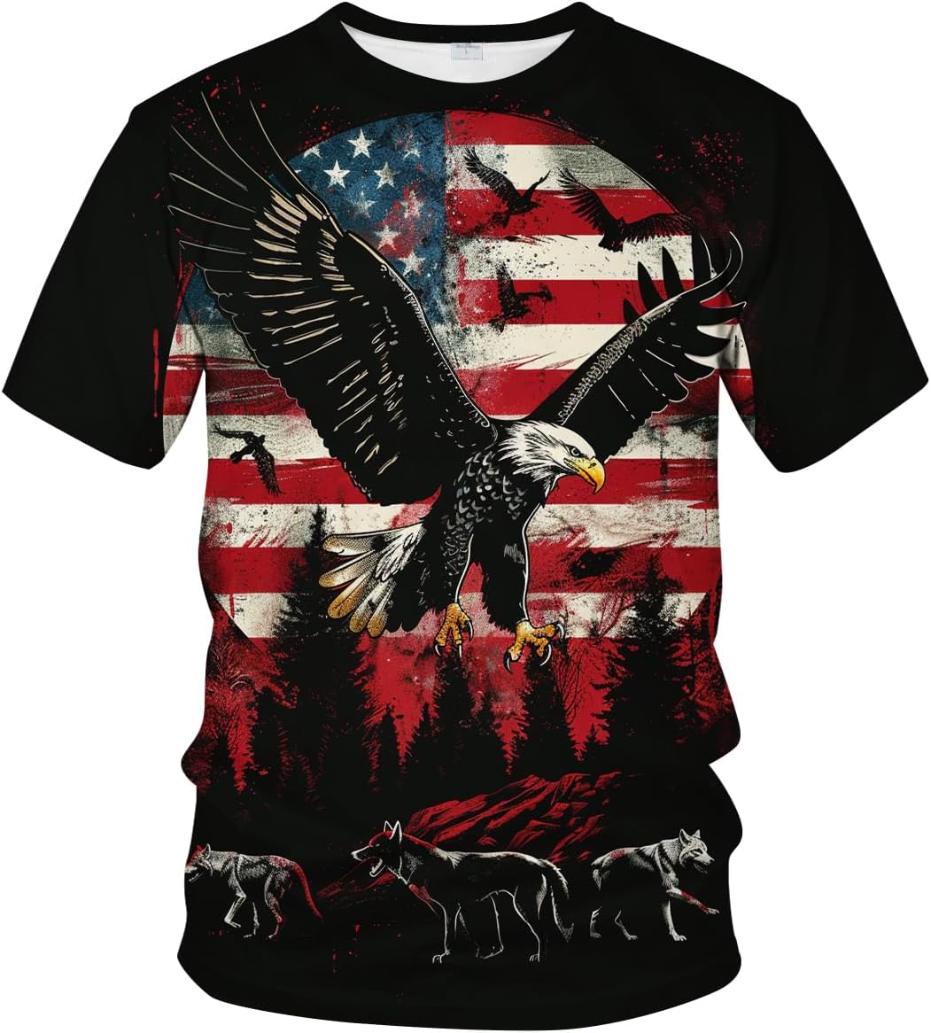 Novelty Men's American Bald Eagle T-Shirt Funny Eagle Graphic Tee Shirt - Red