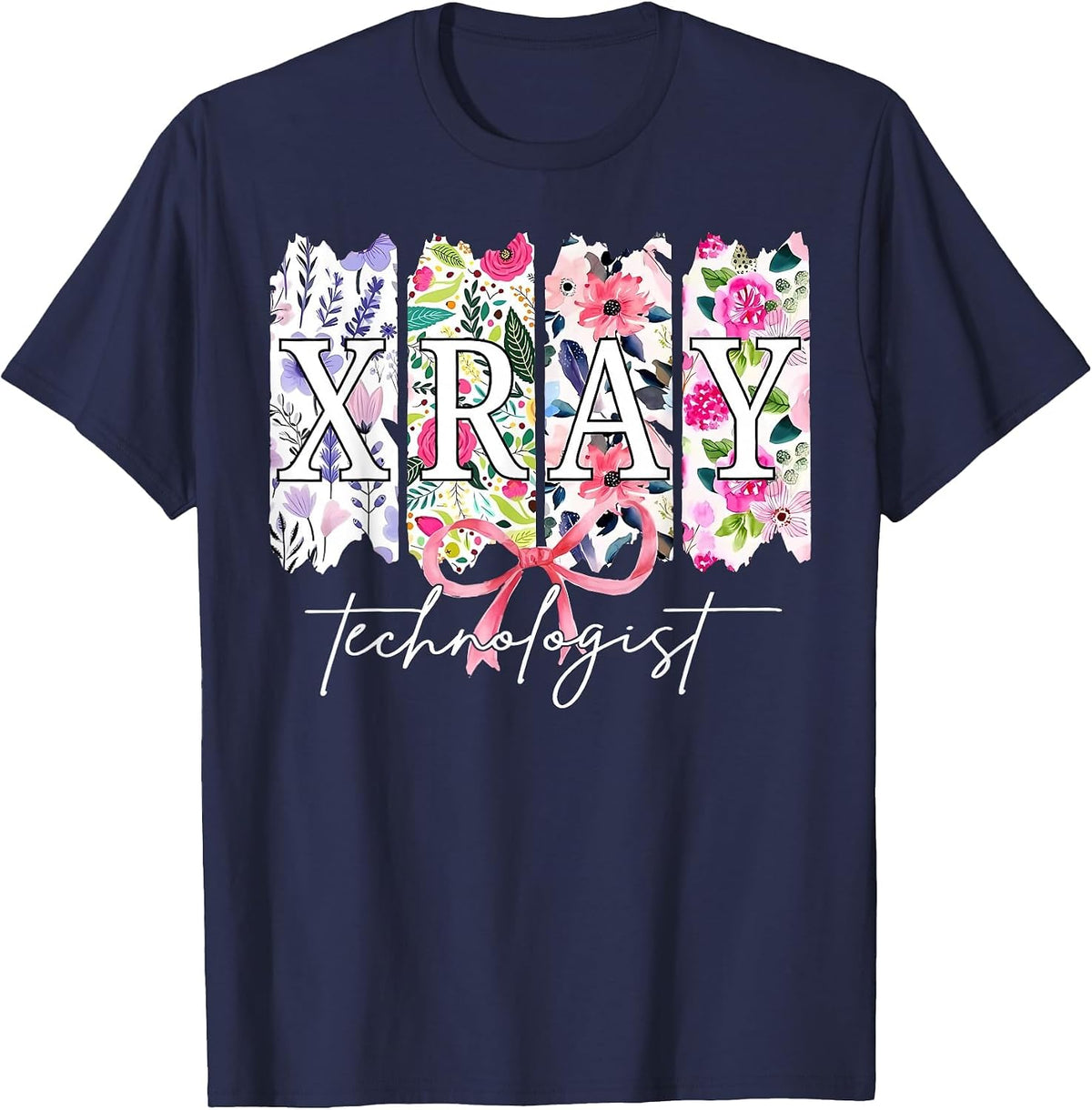 Retro X-Ray Technologist Flower Coquette Bow Radiology T-Shirt - Navy Blue