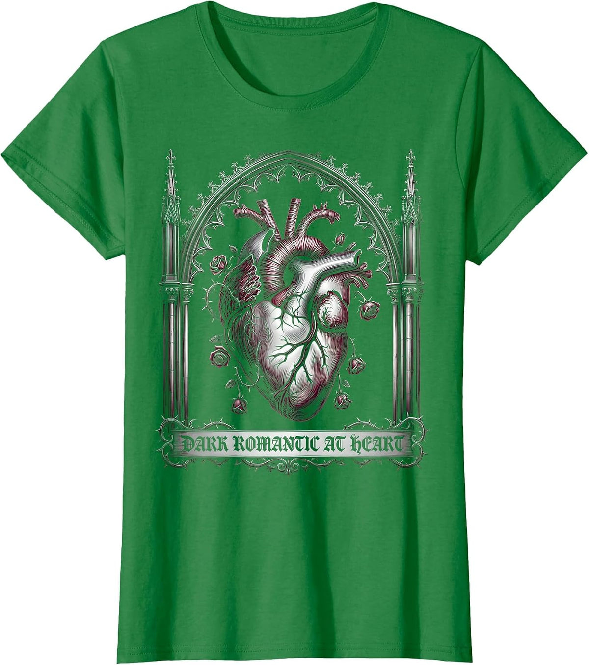 Dark Romantic At Heart Gothic Design T-Shirt - Kelly Green