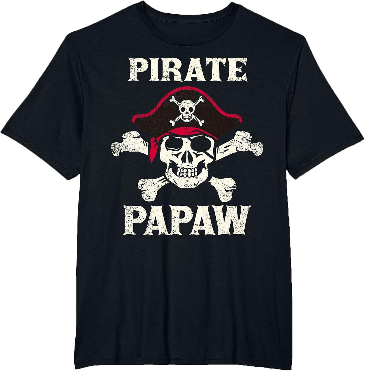 Pirate Papaw Skeleton Captain Funny Skull Pirate Papaw T-Shirt - Black