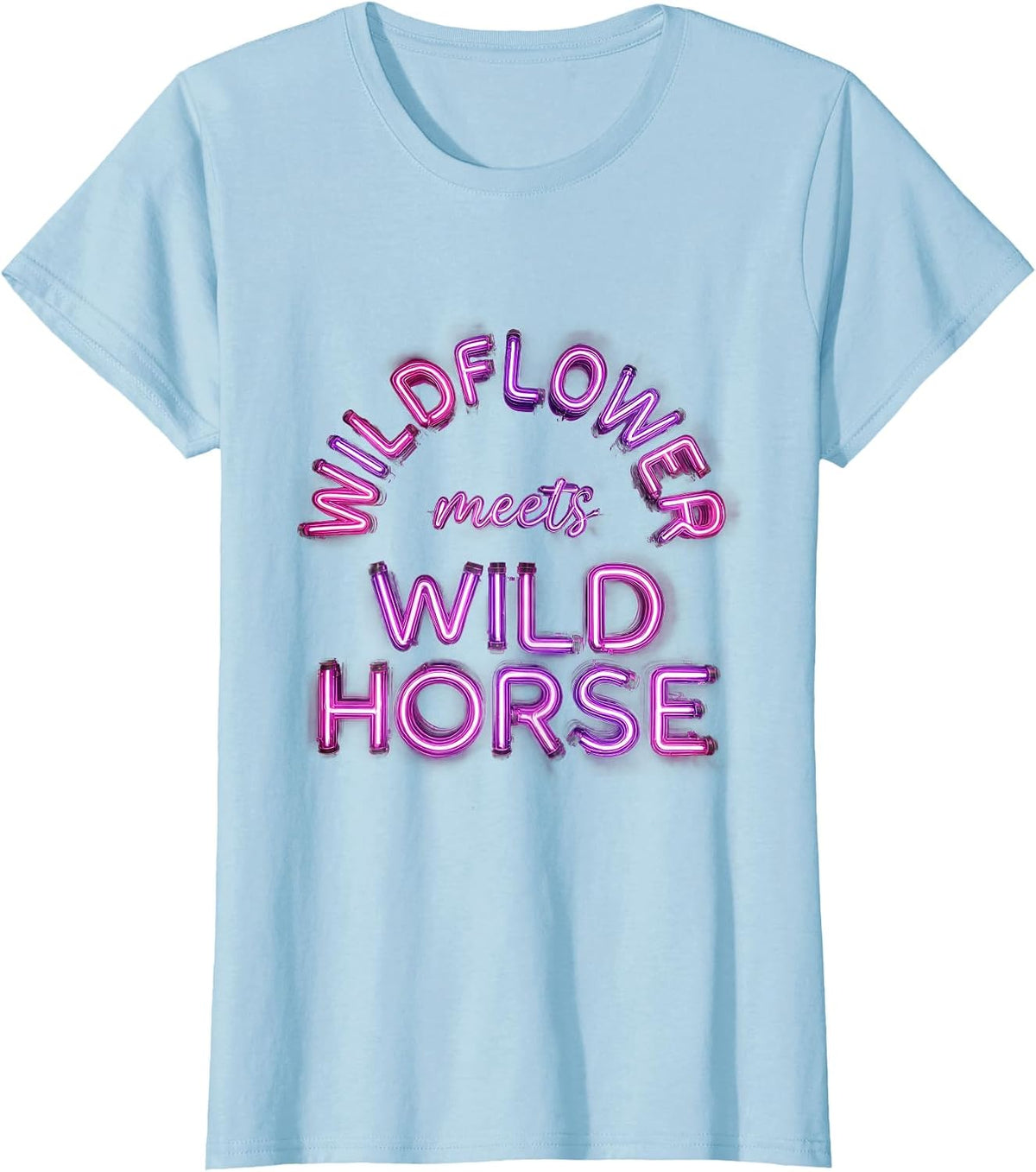 Wildflower Meets Wild Horse Cowgirl Design T-Shirt - Baby Blue