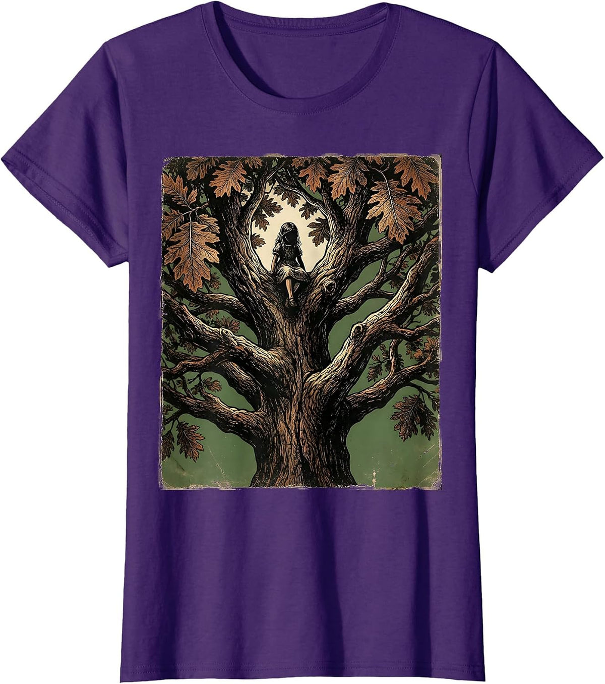 Women's Favorite Daughter Oak Tree Climbing Girl Design T-Shirt - Purple