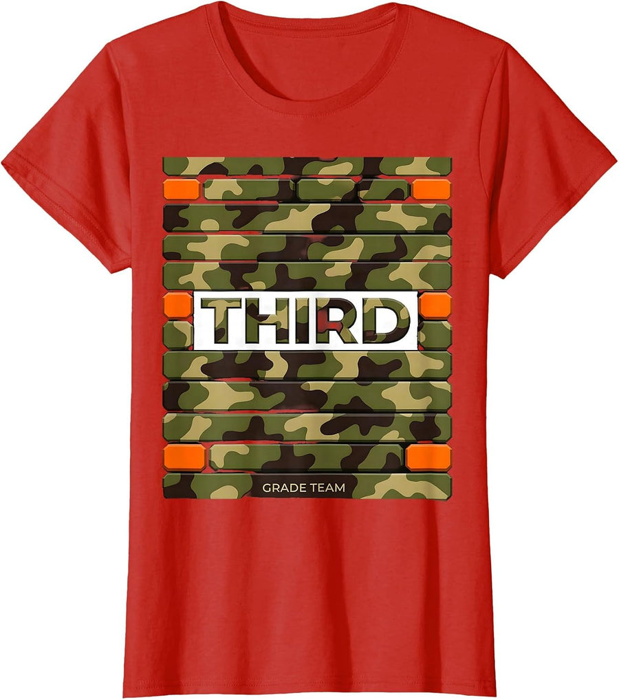 Women's Third Grade Team Camo Teacher Back To School Boys T-Shirt - Red