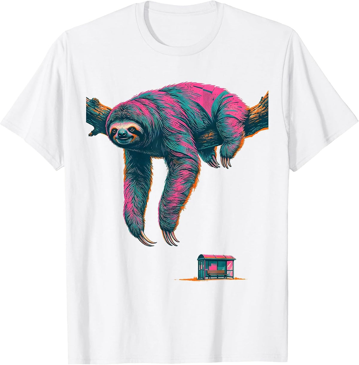 Men's Cropped Sloth Hanging Deadpan Lazy Humor Gift T-Shirt - White