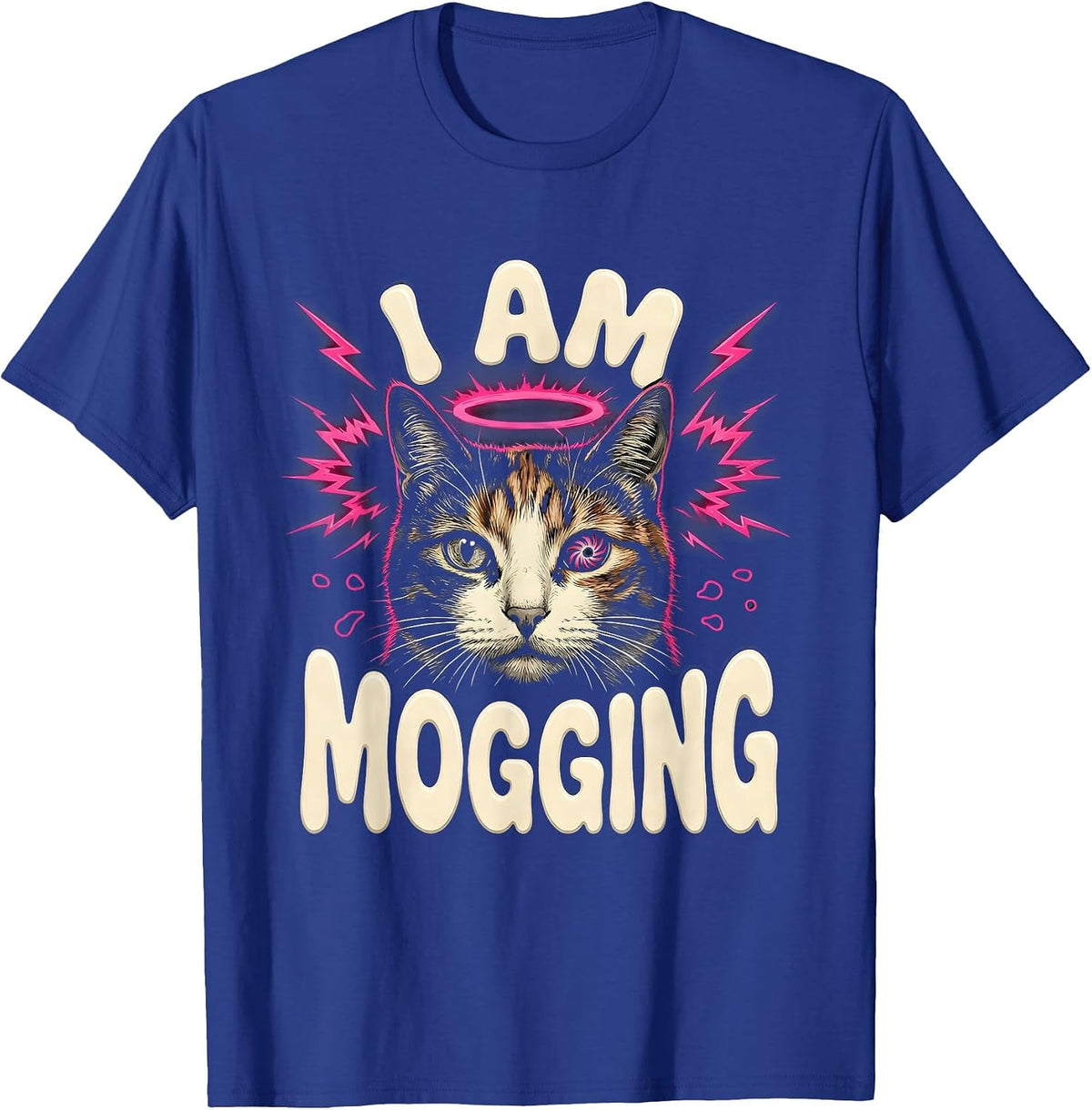 Men's I Am Mogging Funny Cat Meme Bootleg Graphic T-Shirt - Royal Blue