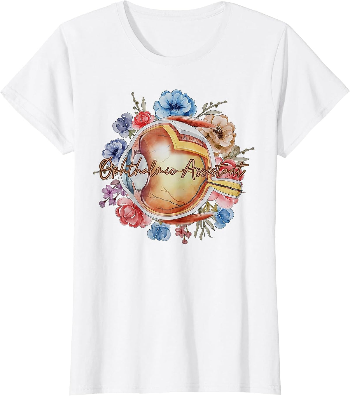 Optometry Floral Anatomical Eye Doctor Ophthalmic Assistant T-Shirt - White
