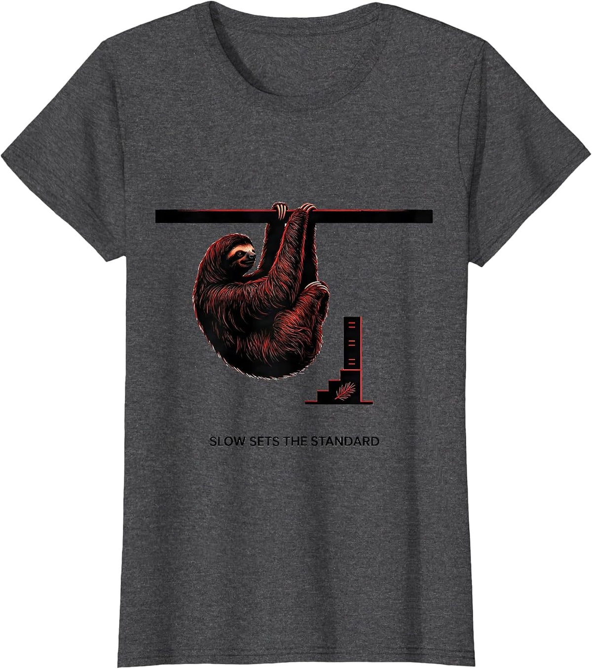Women's Slow Sets The Standard Funny Sloth Lover Ugly Christmas T-Shirt - Dark Heather Grey