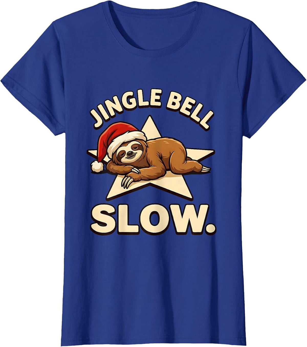 Women's Jingle Bell Slow Funny Sloth Lover Christmas Ugly Sweater T-Shirt - Royal Blue