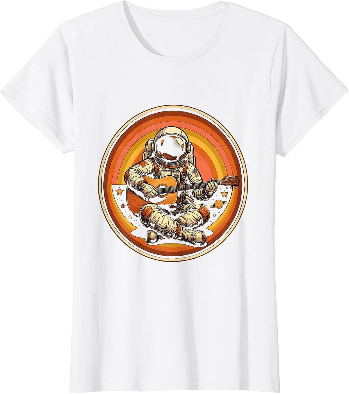 Astronaut Acoustic Guitar Player in Space T-Shirt - White