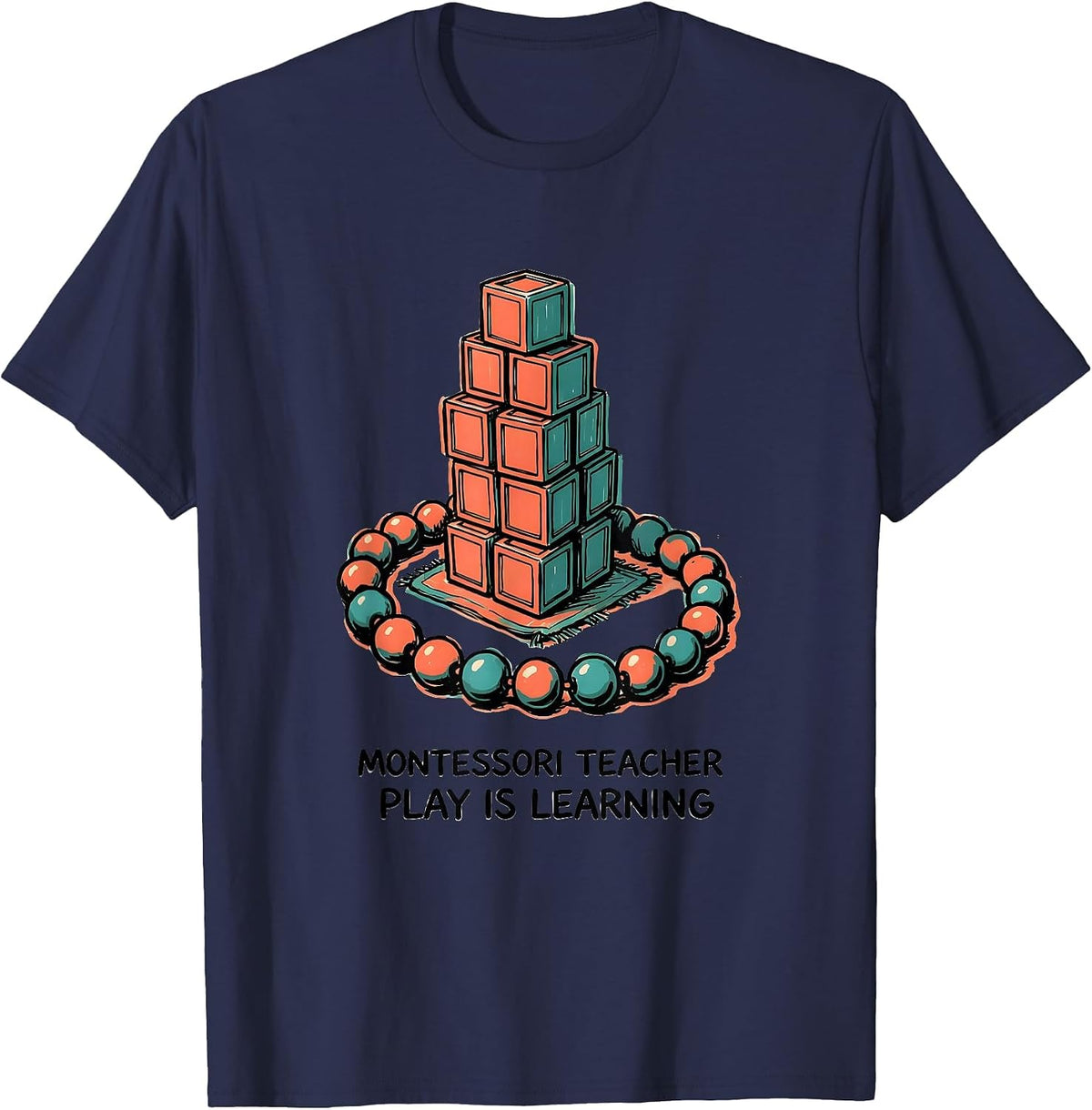 Men's Montessori Teacher Play Is Learning Preschool Educator Back T-Shirt - Navy Blue