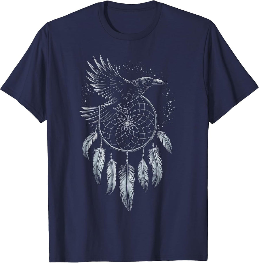 Raven Dreamcatcher Goth T-Shirt - Navy Blue