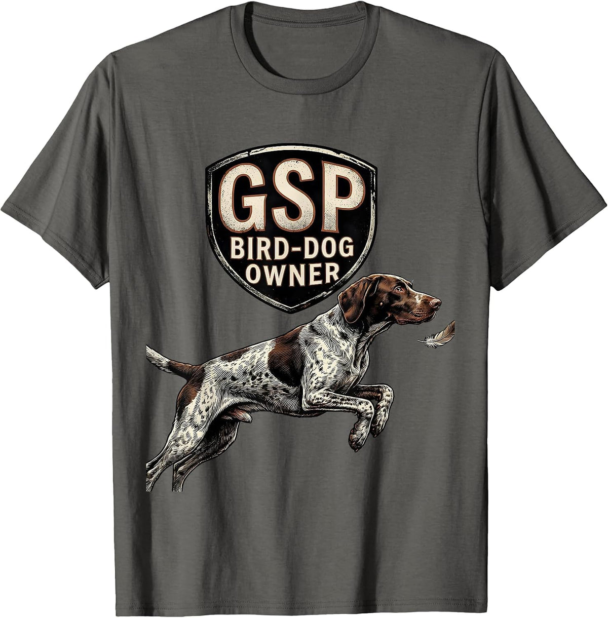 GSP Bird-Dog Owner Distressed German Shorthaired Pointer Dog T-Shirt - Asphalt Grey