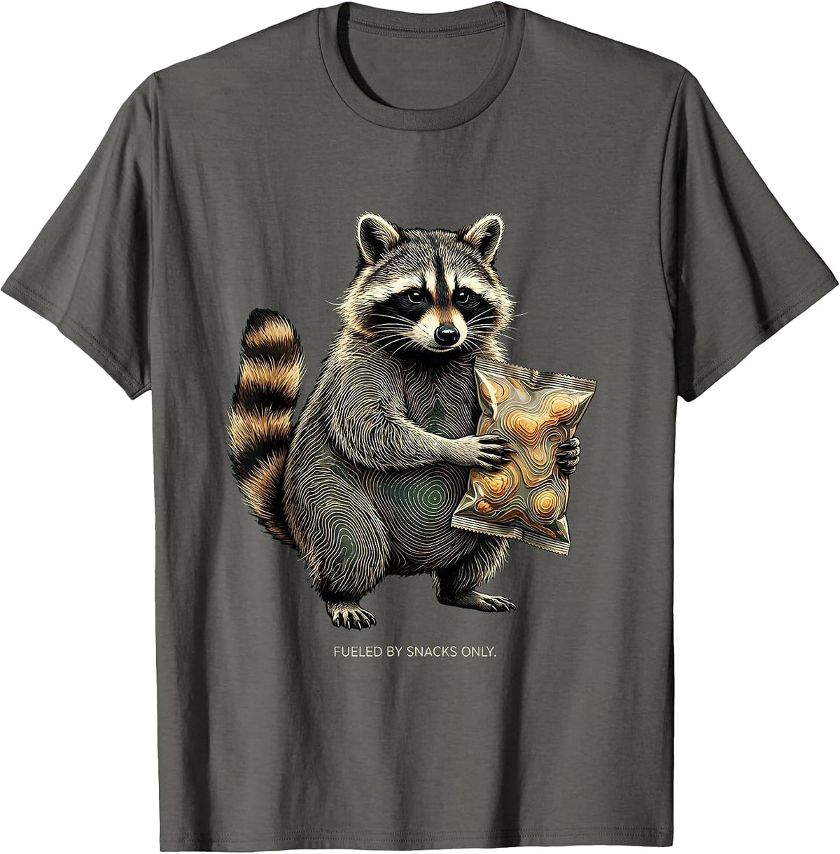 Fueled By Snacks Only Raccoon Design T-Shirt - Asphalt Grey