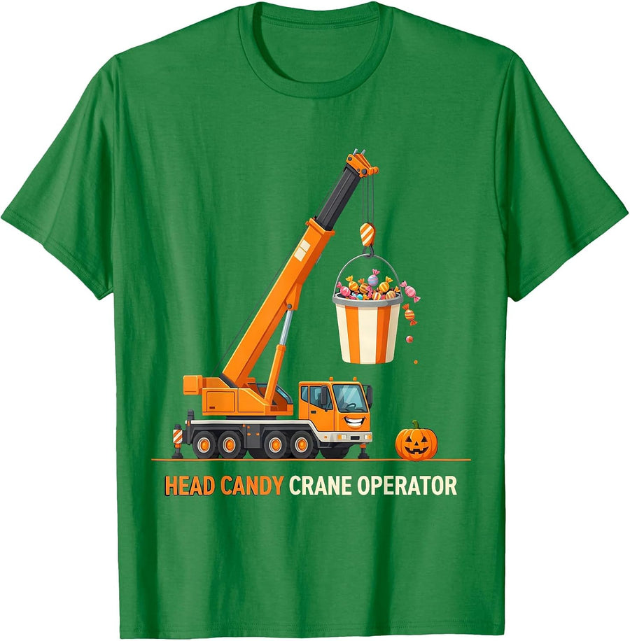 Men's Head Candy Crane Operator Funny Construction Truck Halloween T-Shirt - Kelly Green