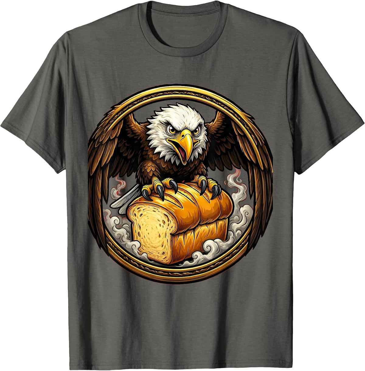 Bald Eagle on Giant Cheesy Bread Loaf T-Shirt - Asphalt Grey