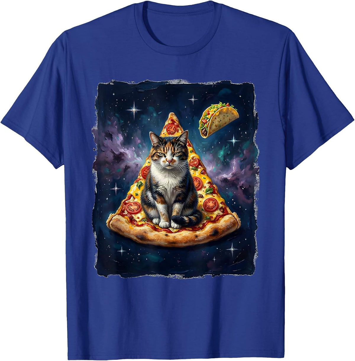 Deadpan Cat In Pizza Slice Space Meme Humor T-Shirt - Royal Blue