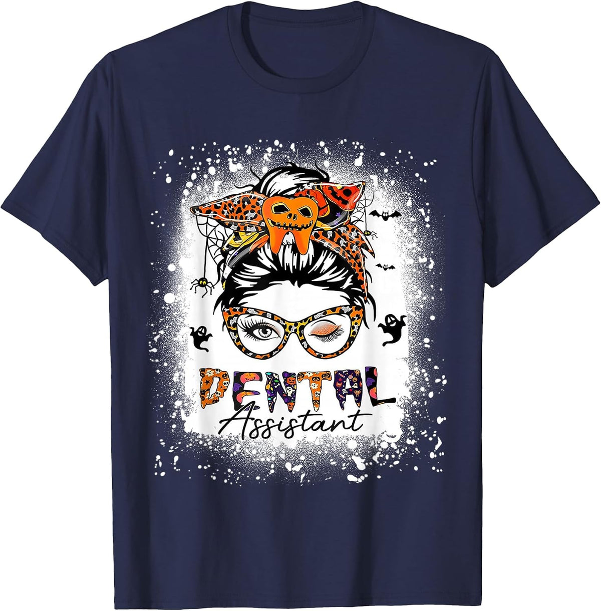 Dental Life Messy Bun Dentist Dental Assistant Halloween T-Shirt - Navy Blue