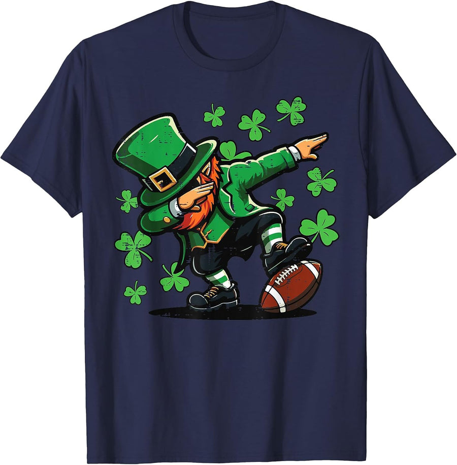 St Patricks Day Leprechaun Dab Football Men Boys Kids Youth T-Shirt - Navy Blue