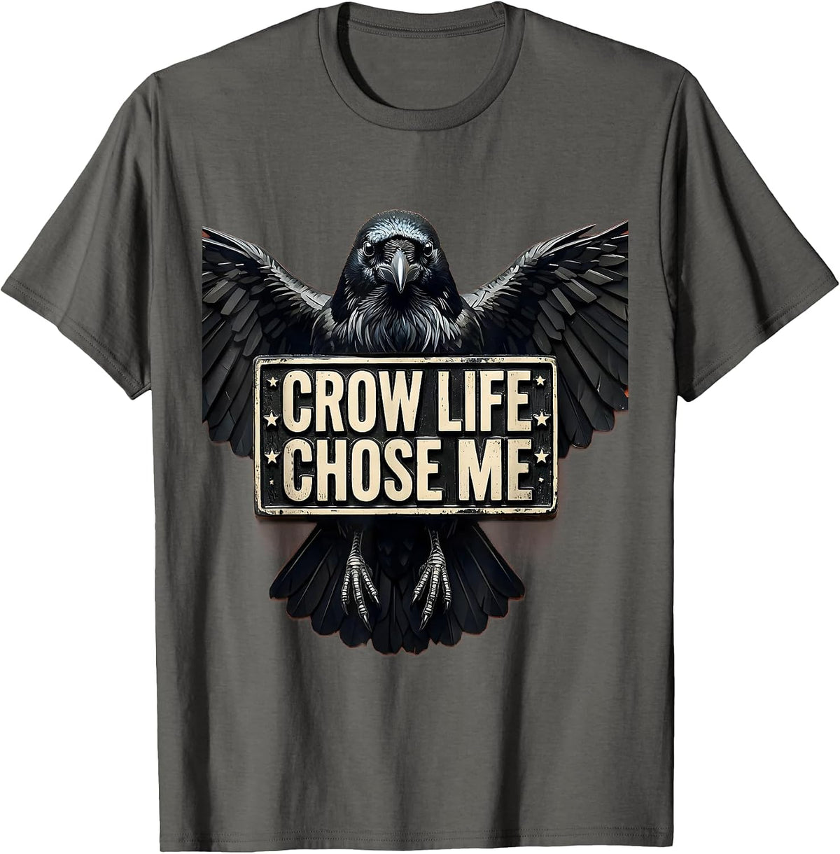 Men's Crow Life Chose Me Mystic Crow Design T-Shirt - Asphalt Grey